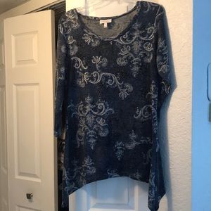 FASHION BUG Sz L BLUE/BLK SILVER METALLIC TOP